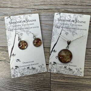 Seasons Of Maine Hand Crafted Pendant & Earrings Fall Autumn Leaves # 3705